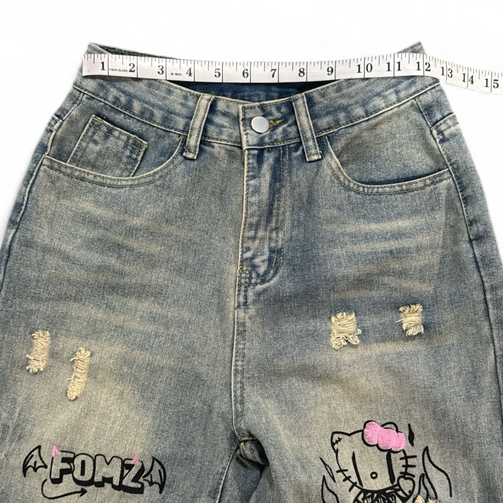 Hello Kitty Graphic Denim Wide Leg Gothic Jeans - Picture 6 of 9